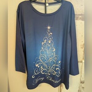 Navy Blue Christmas Tree Top, size 2XL